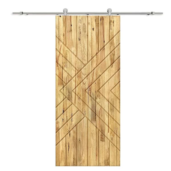 CALHOME 36 in. x 96 in. Weather Oak Stained Pine Wood Modern Interior Sliding Barn Door with Hardware Kit