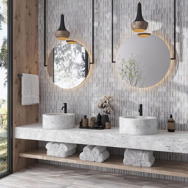 Mirage 12 in. x 12 in. Polished Warm Beige White Marble Floral Mosaic Wall and Floor Tile (5.04 sq ft/case)-5 Pack