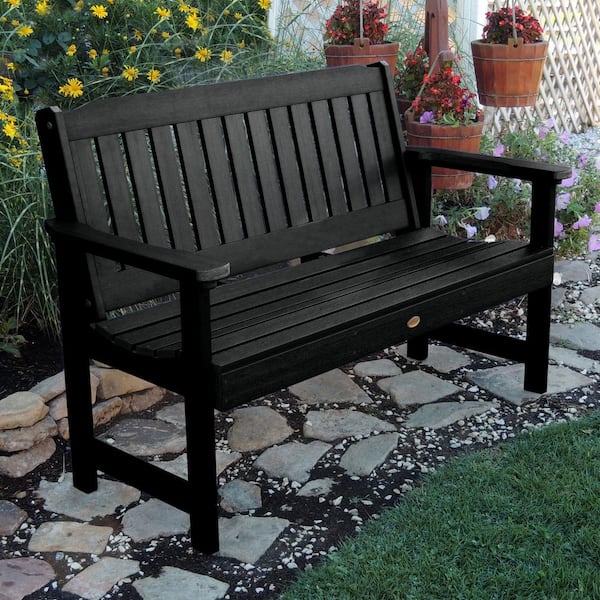 Lehigh 5 ft. 2-Person Black Recycled Plastic Outdoor Garden Bench
