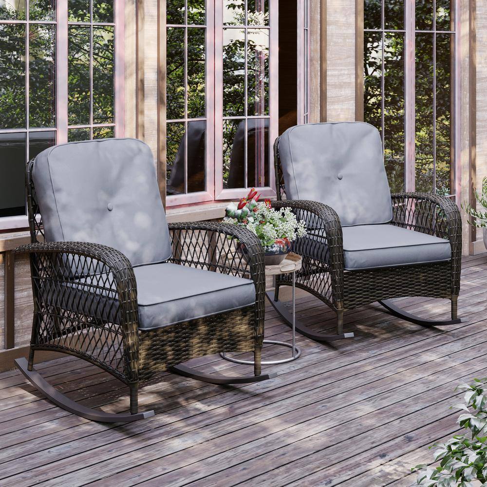 Salerno Gray Handwoven Resin Wicker Outdoor Rocking Chair with Cushions