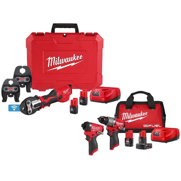 M12 12-Volt Lithium-Ion FORCE Logic Press Tool Kit with ONE-KEY and M12 FUEL Hammer Drill and Impact Driver Combo Kit
