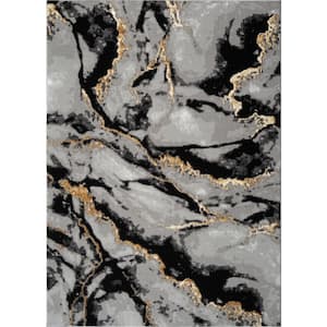 Tali 9' x 12' Black/Gold/White Abstract Area Rug