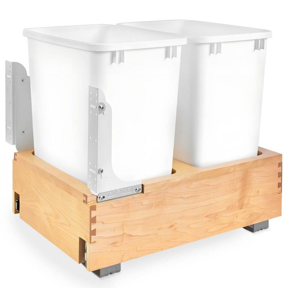 Double 35 Qt White Maple Pull-Out Kitchen Trash Container
