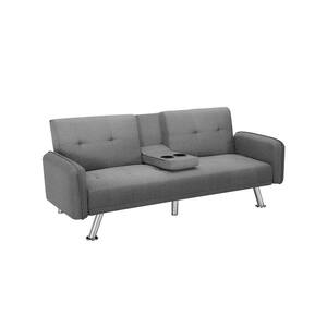 74.8 in. W Light Gray Polyester Twin Size 3 Seats Sofa Bed Sleeper with Metal Legs