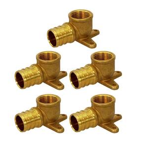 1/2 in. x 1/2 in. Brass PEX Barb x Female Pipe Thread 90-Degree Drop Ear Elbow Pipe Fitting (5-Pack)