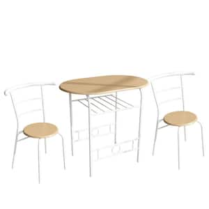 Light Brown 3-Piece Metal Bistro Set Bar Table and Chair Set with White Frame for Outdoor and Indoor
