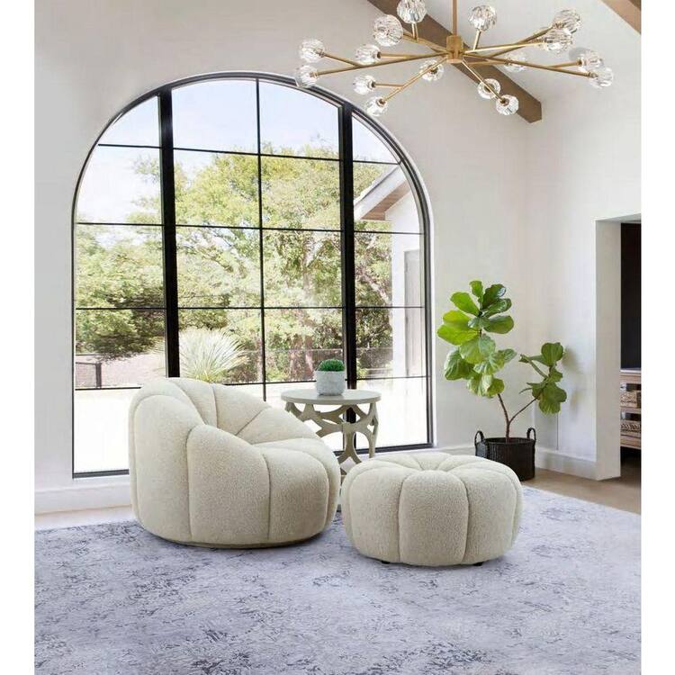 MR MODREST Divani Casa Gadson Contemporary White Sherpa Round Ottoman