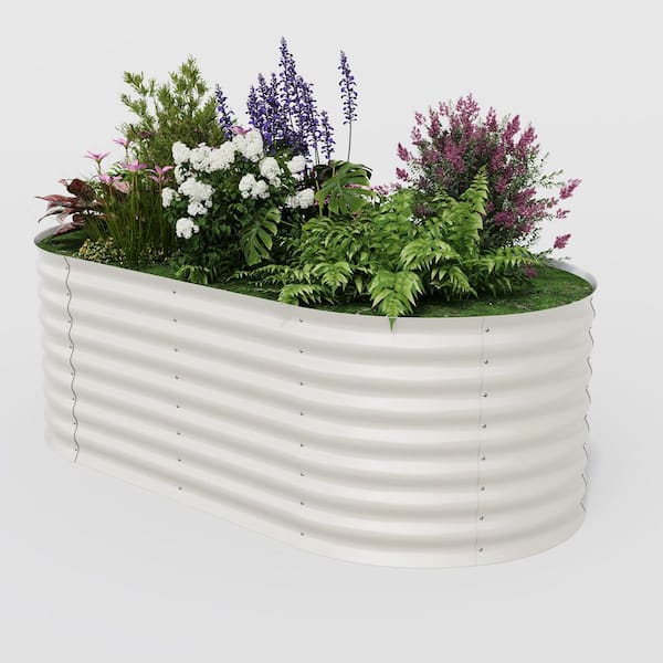 70.9 in. x 35.5 in. x 23.6 in. Outdoor Oval Galvanized Steel Raised Garden Bed in Beige, Pack of 2