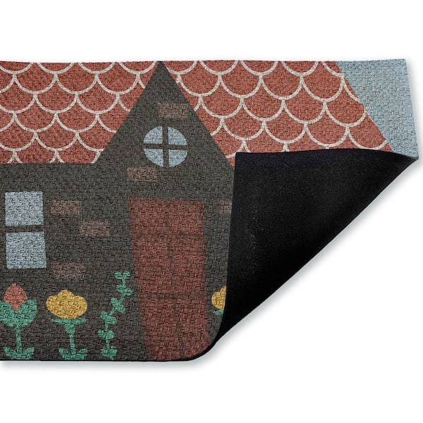 Quaint Brick Cottage Black 18 in. x 30 in. Polyester Non-Slip Outdoor Door Mat