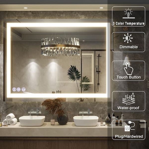 30 in. W x 40 in. H LED Light Anti-Fog Rectangular Modern Frameless White Wall Mirror