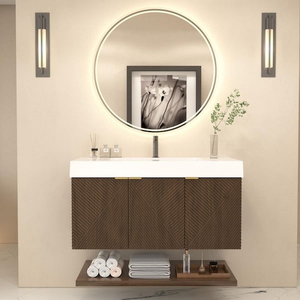Stella 42 in. W x 20 in. D x 22 in. H Single Sink Chestnut Brown Bath Vanity with White Acrylic Top Floating Lower Shelf