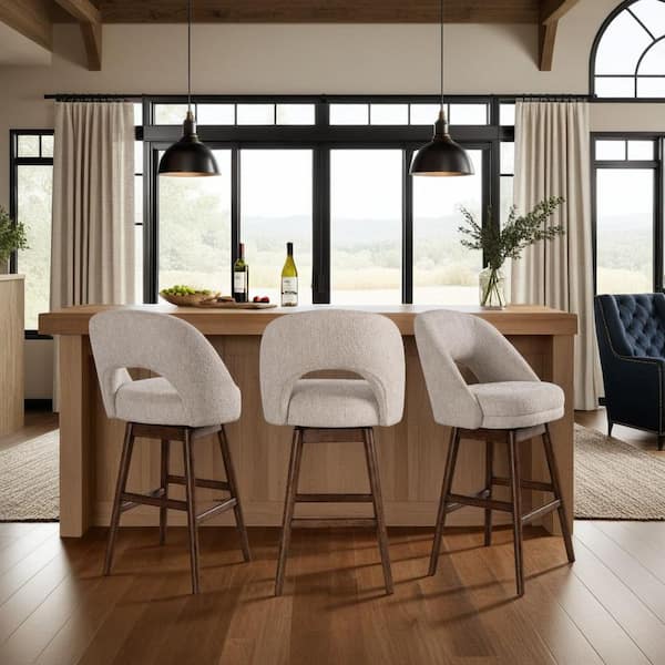 Adrian 30 in. Ancient Stone/Brown Oak Low Back Rubberwood Bar Stool with Polyester Seat (Set of 2)