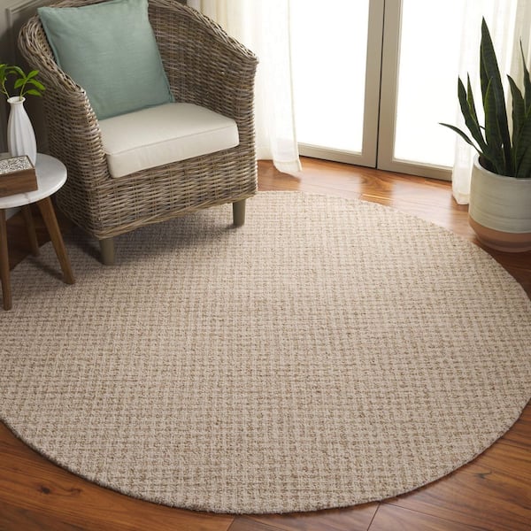 Ebony 6 ft. x 6 ft. Beige/Gold Geometric Tile Checkered Round Area Rug