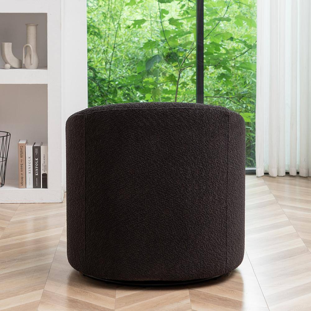 Dark Gray Boucle Upholstered Swivel Barrel Accent Chair