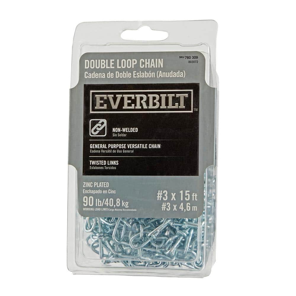 Everbilt #3 x 200 ft. Zinc Plated Steel Double Loop Chain 806420 - The Home  Depot