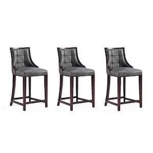 Fifth Ave 39.5 in. Pebble Grey Beech Wood Counter Height Bar Stool with Faux Leather Seat (Set of 3)