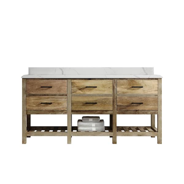 Willow Collections Parker Mango 72 in. W x 22 in. D x 36 in. H Double Sink Bath Vanity in Natural Mango with Cove Edge Calcutta Qt. Top
