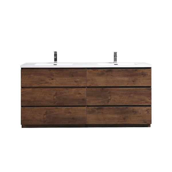 Angeles 72 in. W Vanity in Rosewood with Reinforced Acrylic Vanity Top in White with White Basin