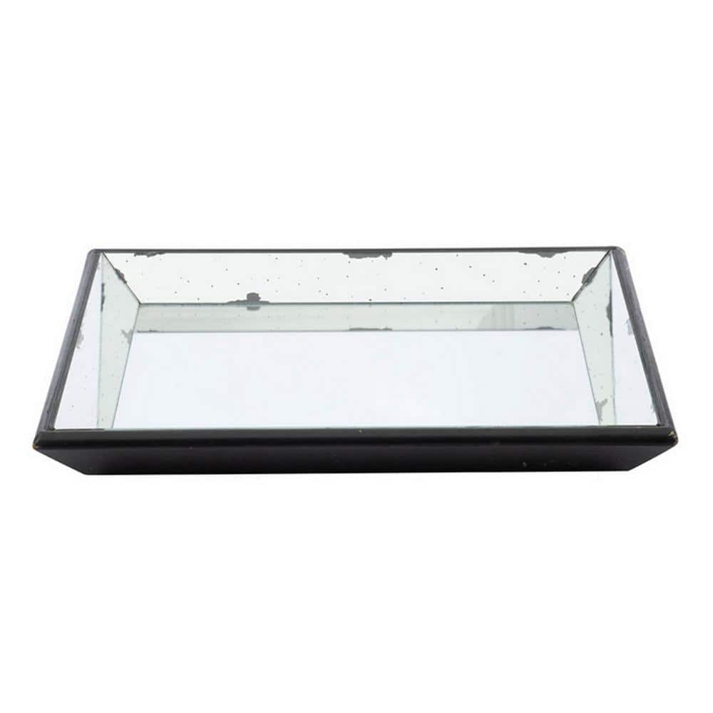 Inez 20 Inch Black Glass Mirrored Decorative Tray