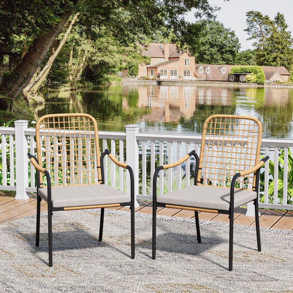 6-Piece Wicker Stackable Outdoor Dining Chairs, Patio Chairs with All ...