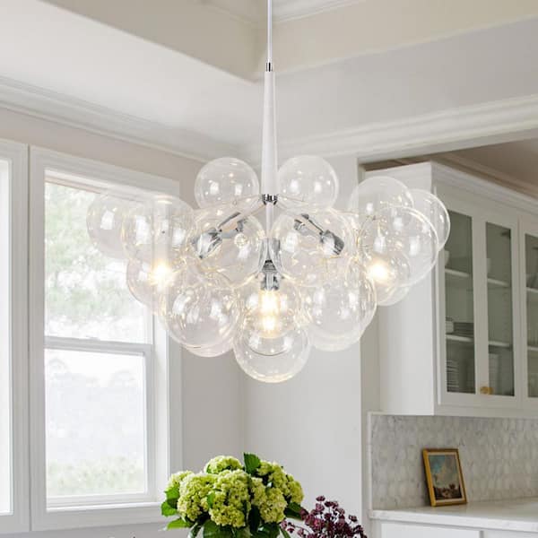 Y'INSP 6-Light White Modern Unique Glass Bubble Chandelier with Bulbs Included