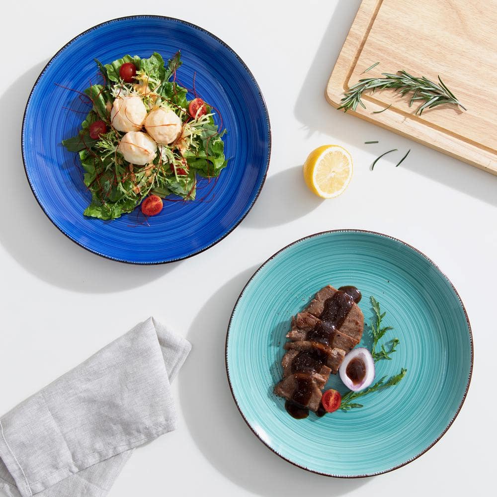 Handcrafted Blue and Teal Ceramic Dinner Plate Set, 6 Pieces