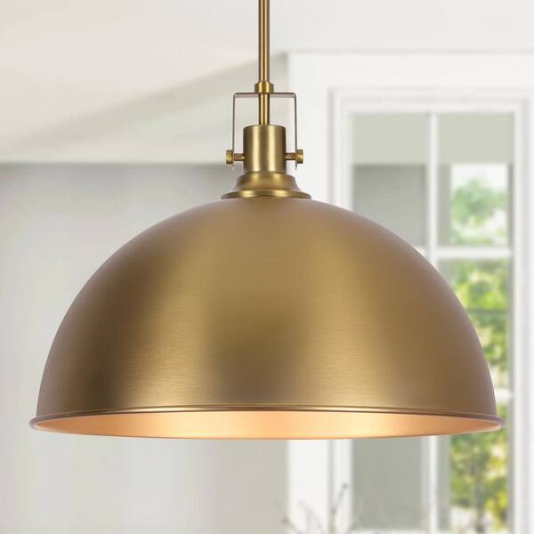 LamQee 1-Light Brushed Gold Single Pendant Light with Metal Dome Shade for Kitchen Island