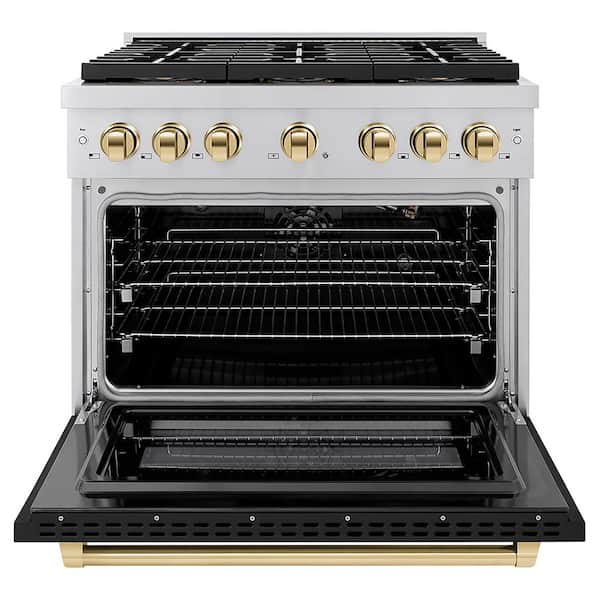Autograph 36 in. 5.2 cu. ft. Paramount Gas Range with 6-Burners and Convection Gas Oven with Black Matte and Gold