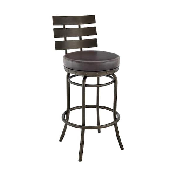 Benjara 30 in. Brown Low Back Metal Frame Barstool Chair with Faux Leather Seat