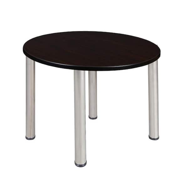 Regency Rumel 36 in. L Round Chrome and Mocha Walnut Wood Breakroom Table (Seats 4)
