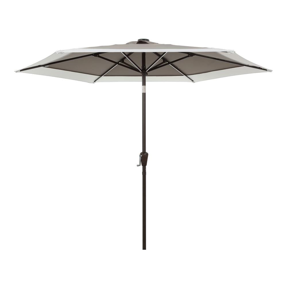 Spencer 9 ft. Gray and White Aluminum Solar LED Market Patio Umbrella