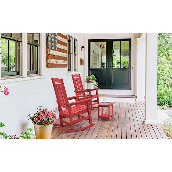 OrangeOne Red Plastic Adirondack Outdoor Rocking Chair Porch