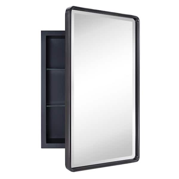 TEHOME Farmhouse 16 in. W x 24 in. H Recessed Rectangular Metal Framed Bathroom Medicine Cabinets with Mirror in Bronze
