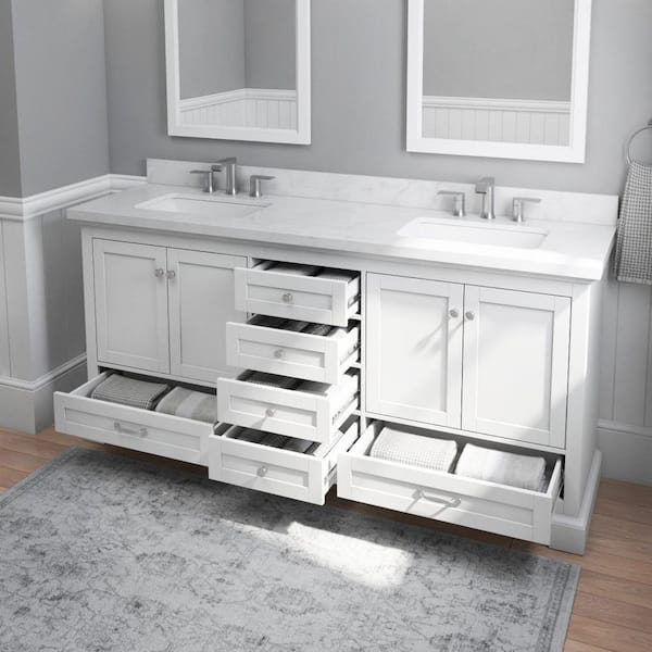 Home Decorators Collection Fremont 72 in. W x 22 in. D x 34 in. H Double  Sink Freestanding Bath Vanity in Navy Blue with Gray Granite Top  TJ-FTV7222BLU - The Home Depot