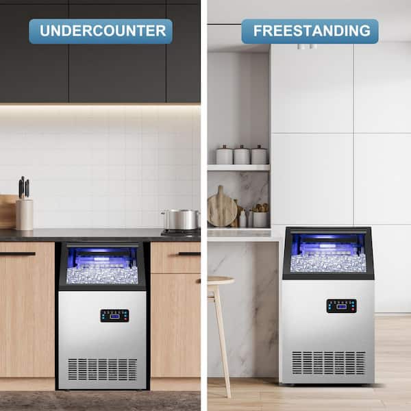 19 in. 145 lbs. per day High-Density Ice Cube Freestanding Ice Maker Water Spray Ice-Making in Silver w/ 3-Exhaust Fans