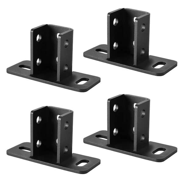 5.9" x 2.3" Base, 2.95 in. H 2 Slot Hole U Post Base for 1-5/8 in. Square Single Channel with Black Powder-Coated 4-Pack