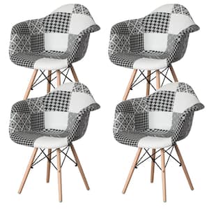 Mid-Century Modern Style Black and White Fabric Lined Armchair with Beech Wooden Legs (Set 4)