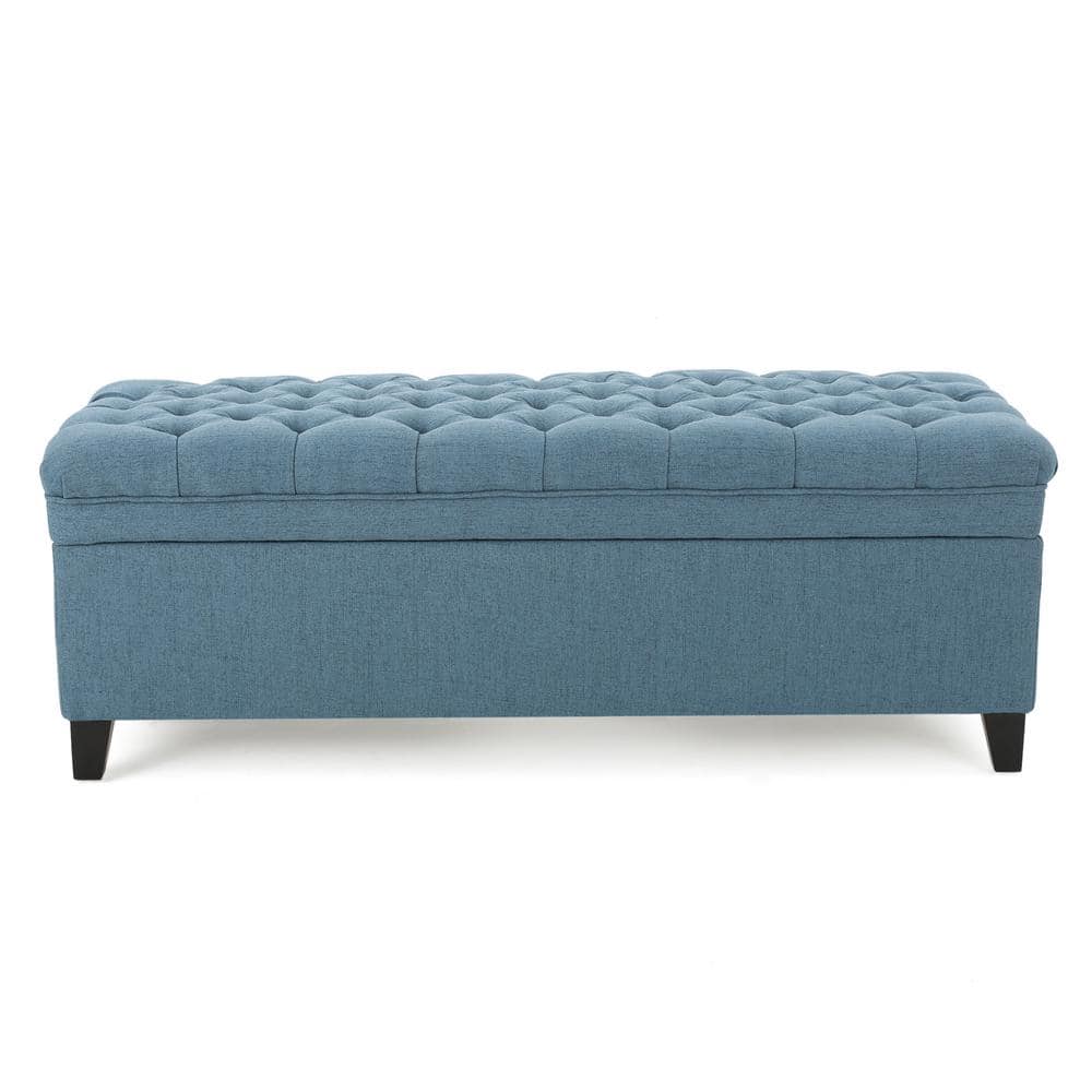Noble House Juliana Tufted Blue Fabric Storage Bench 10317 The Home Depot