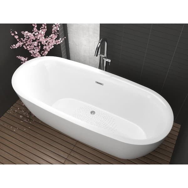 HD Series 67 in. x 30 in. Flat Bottom Acrylic Freestanding 91 Gal. Soaking Bathtub with Center Drain in Glossy White