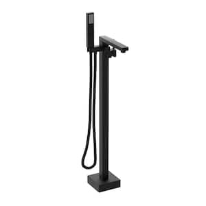 Single-Handle Bathtub Filler Floor-Mount Freestanding Bathtub Faucet 3.9 GPM with Handheld Shower in Matte Black