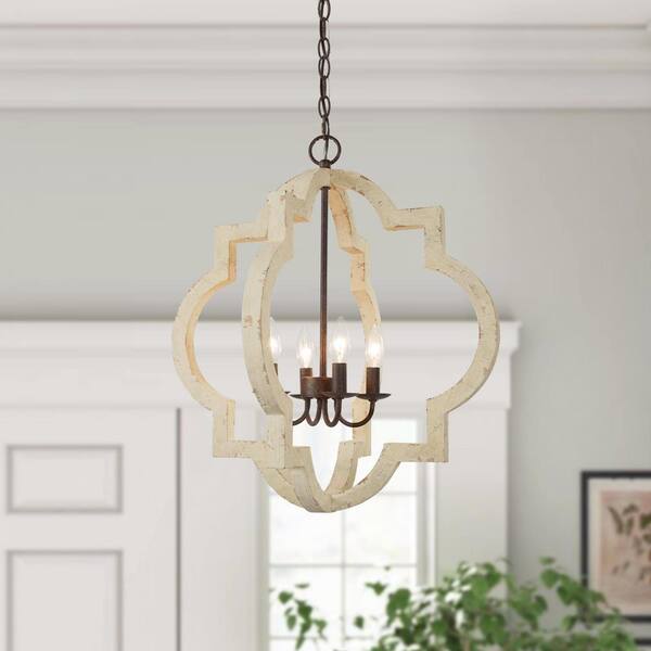 LNC Modern Farmhouse Kitchen Chandelier 4-Light Distressed White ...