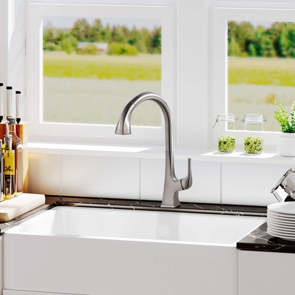 Brushed Nickel High-Arc Single Handle Kitchen Faucet with Pull-out Spray