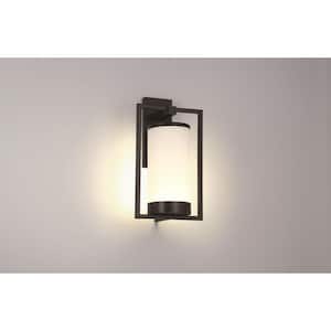 Landon 1-Light Black LED Outdoor Wall Sconce with Frosted Glass Shade