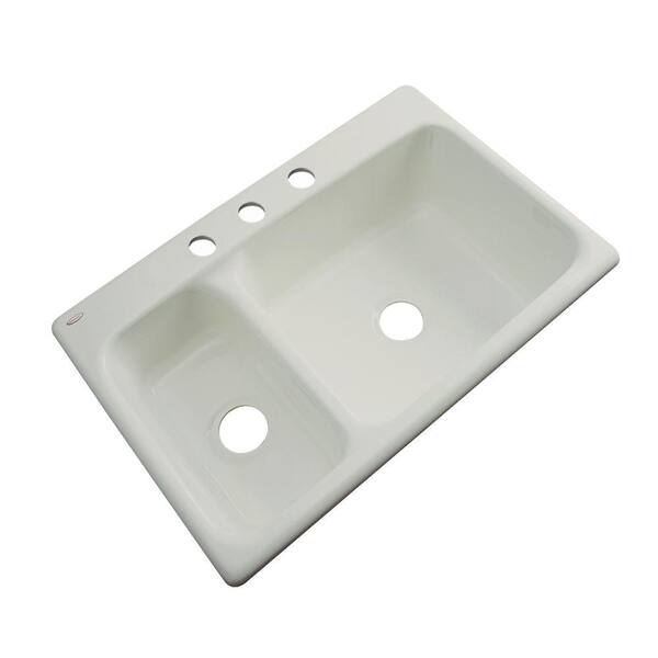Thermocast Wyndham Drop-In Acrylic 33 in. 3-Hole Double Bowl Kitchen Sink in Tender Grey
