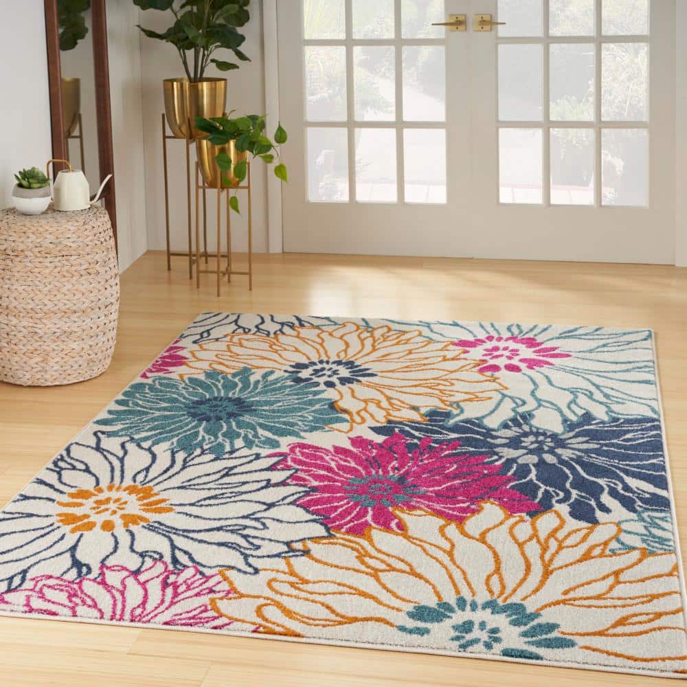 Handmade Off-White Floral Synthetic 8' x 10' Rug
