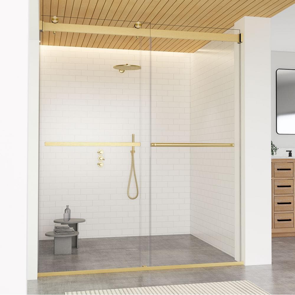 64" Gold Frameless Bypass Shower Door with Clear Glass