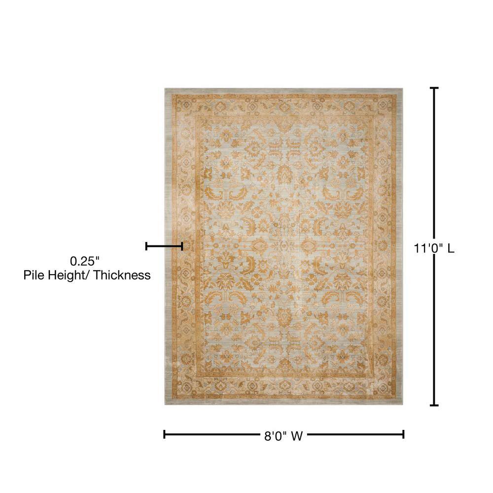 Elegant Light Blue and Gold Floral Bordered 8' x 11' Area Rug