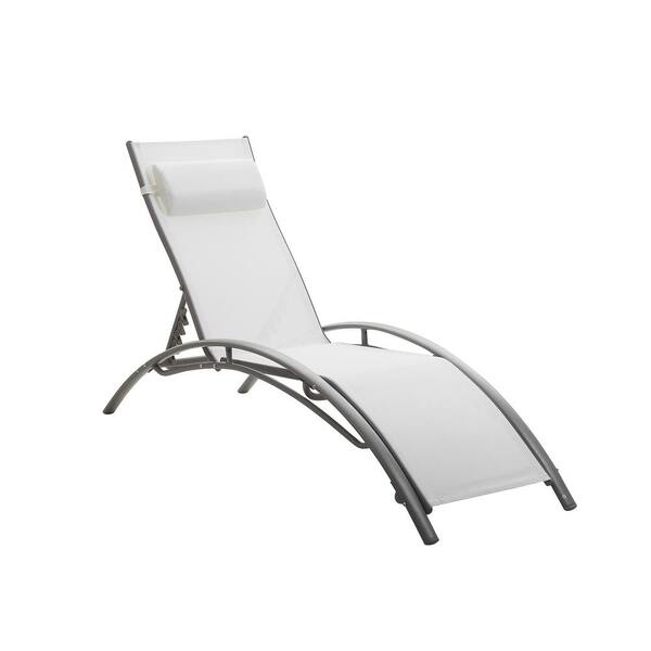 OVASTLKUY Metal Outdoor Patio Reclining Adjustable Chaise Lounge in White with Pillow (Set of 2)