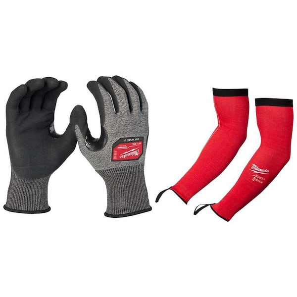 Milwaukee 2X-Large Level 3 Cut Resistant High Dexterity Glove with 18 in. Red 4-Way Stretch Cut 3 Resistant Protective Arm Sleeves