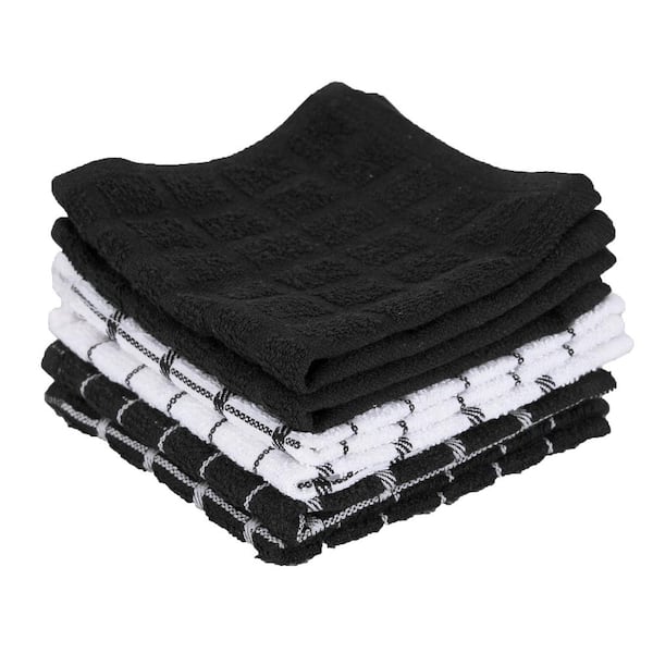 RITZ Black Terry Check Cotton Dish Cloth Set of 6 92414A - The